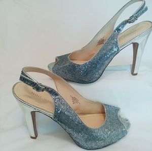 Nine West Silver Glitter Heels - Sz 8